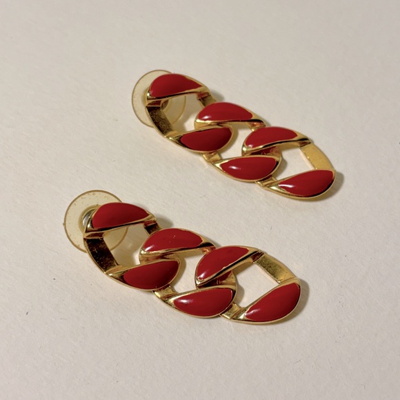 Vintage earrings - gold and red enamel - Picture 1 of 4